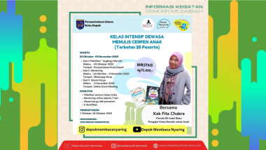 Komunitas Read Aloud Indonesia : info event dari komunitas RA Depok “Kelas Menulis Cerpen Anak Depok Membaca Nyaring bersama Perpustakaan Umum Kota Depok”